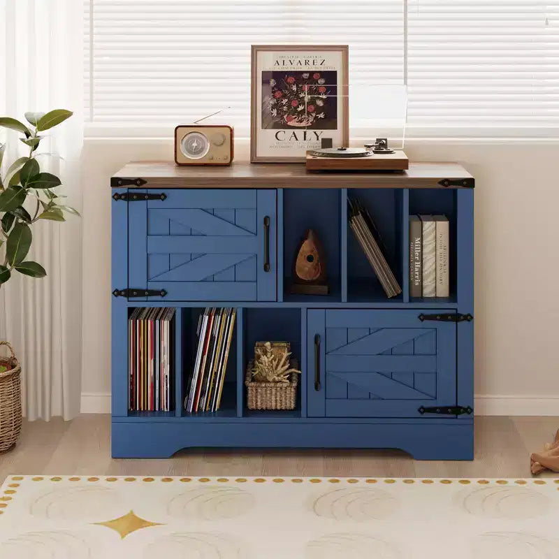 CuisinSmart Mobiletto Porta Giradischi da 99 cm con Contenitore per Vinili, Contenitore per Dischi in Vinile con 2 Ante Scorrevole, Fino a 450 Album per Soggiorno e Sala da Musica