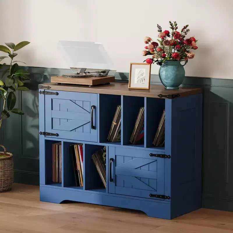 CuisinSmart Mobiletto Porta Giradischi da 99 cm con Contenitore per Vinili, Contenitore per Dischi in Vinile con 2 Ante Scorrevole, Fino a 450 Album per Soggiorno e Sala da Musica
