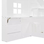 Letto a capanna gemello/piazza e mezza per bambini con ripiani, letto a piattaforma in legno con prese USB, finestra e cassetti