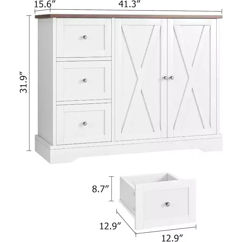 Credenza a Buffet con Ante, Cassetti, Mobile Contenitore da Caffè Stile Fattoria