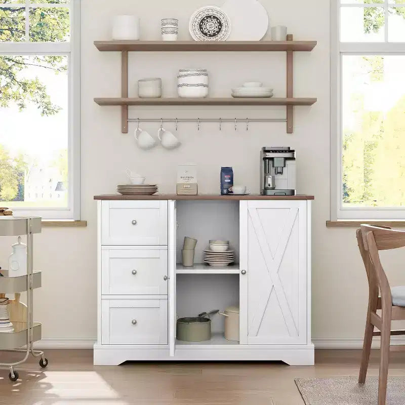 Credenza a Buffet con Ante, Cassetti, Mobile Contenitore da Caffè Stile Fattoria