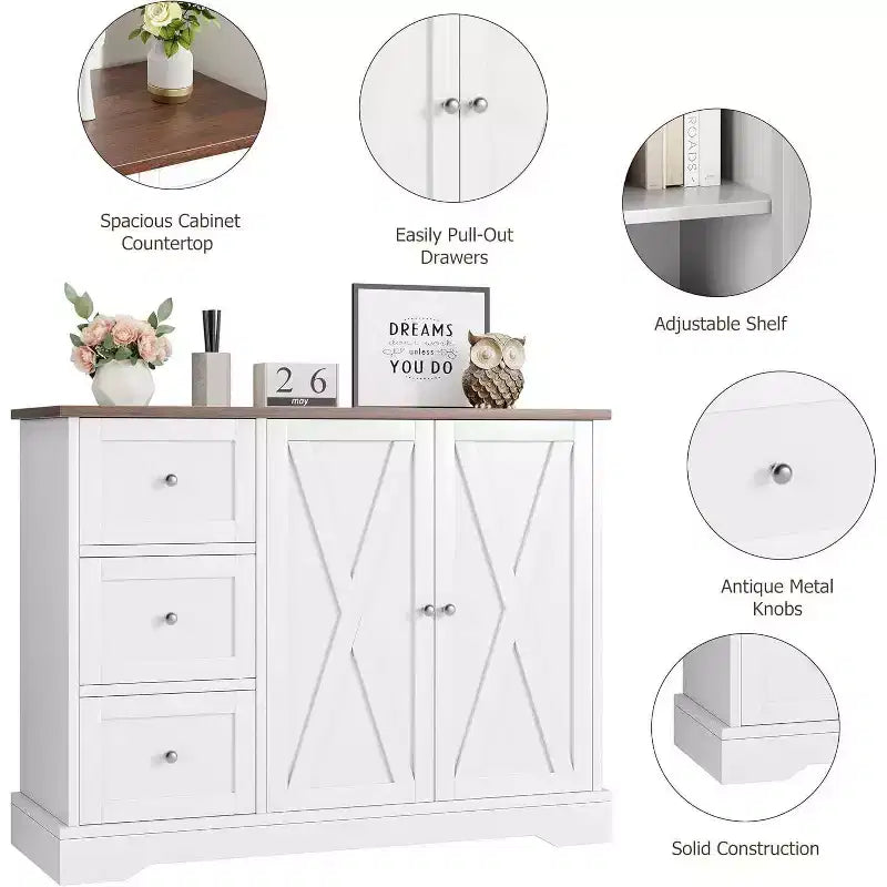 Credenza a Buffet con Ante, Cassetti, Mobile Contenitore da Caffè Stile Fattoria