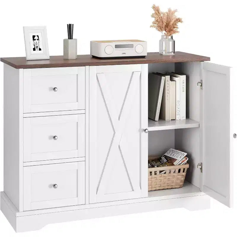 Credenza a Buffet con Ante, Cassetti, Mobile Contenitore da Caffè Stile Fattoria