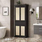 Mobile Credenza da Cucina in Rattan, Armadietto, Mobile Credenza da Appoggio Indipendente 69 con Cassetto con Ante e Ripiani Regolabili per Bagno