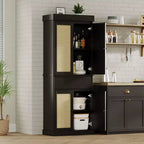 Mobile Credenza da Cucina in Rattan, Armadietto, Mobile Credenza da Appoggio Indipendente 69 con Cassetto con Ante e Ripiani Regolabili per Bagno