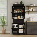 Mobile Credenza da Cucina in Rattan, Armadietto, Mobile Credenza da Appoggio Indipendente 69 con Cassetto con Ante e Ripiani Regolabili per Bagno