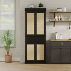 Mobile Credenza da Cucina in Rattan, Armadietto, Mobile Credenza da Appoggio Indipendente 69 con Cassetto con Ante e Ripiani Regolabili per Bagno