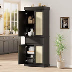 Mobile Credenza da Cucina in Rattan, Armadietto, Mobile Credenza da Appoggio Indipendente 69 con Cassetto con Ante e Ripiani Regolabili per Bagno