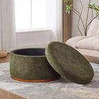 Christopher Knight Home Antonov Pouf Contenitore Rotondo Rivestito in Tessuto con Base in Legno di Gomma