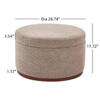 Christopher Knight Home Antonov Pouf Contenitore Rotondo Rivestito in Tessuto con Base in Legno di Gomma