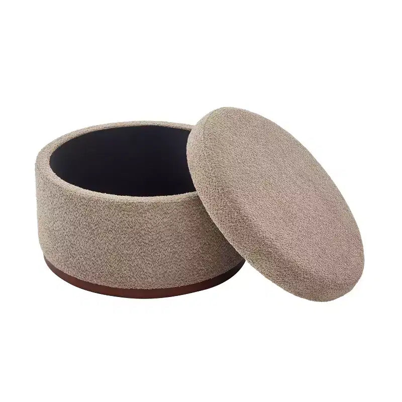 Christopher Knight Home Antonov Pouf Contenitore Rotondo Rivestito in Tessuto con Base in Legno di Gomma