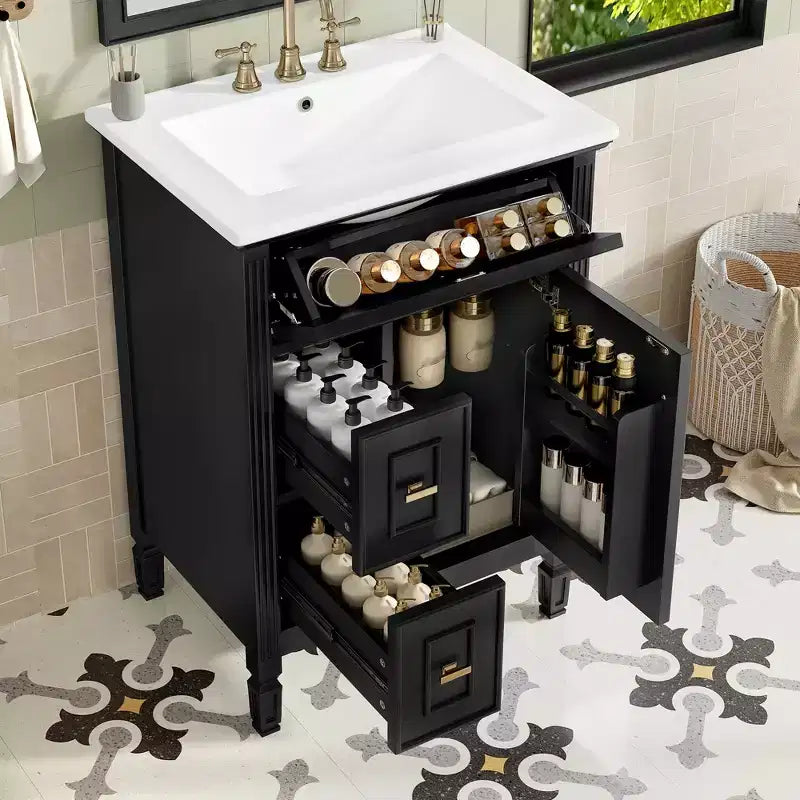 GDFStudio Crystal 24 Mobile Bagno in Legno Massello con Lavabo e Mensola Regolabile