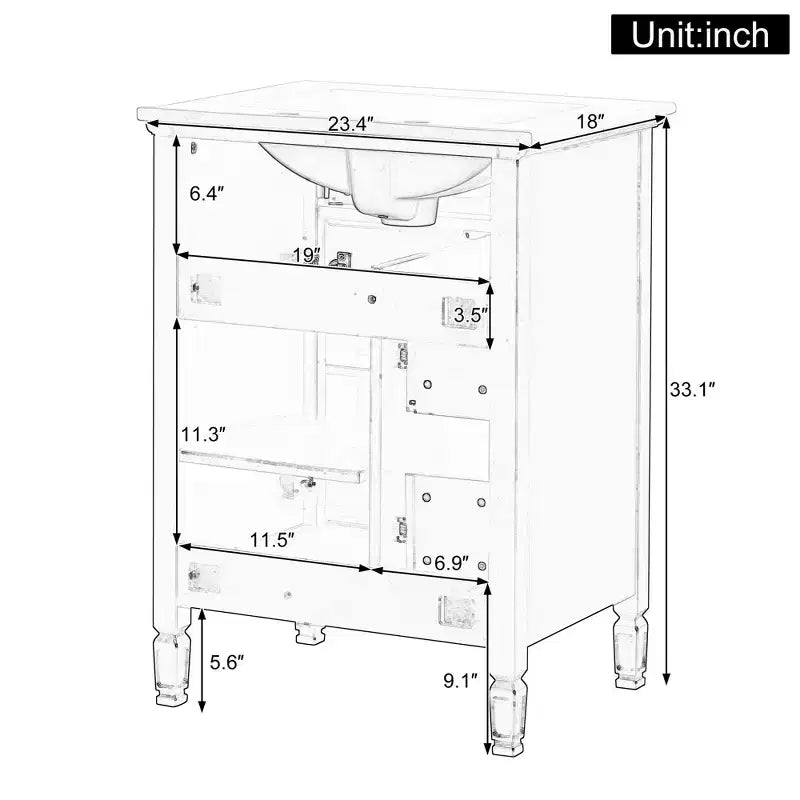 GDFStudio Crystal 24 Mobile Bagno in Legno Massello con Lavabo e Mensola Regolabile