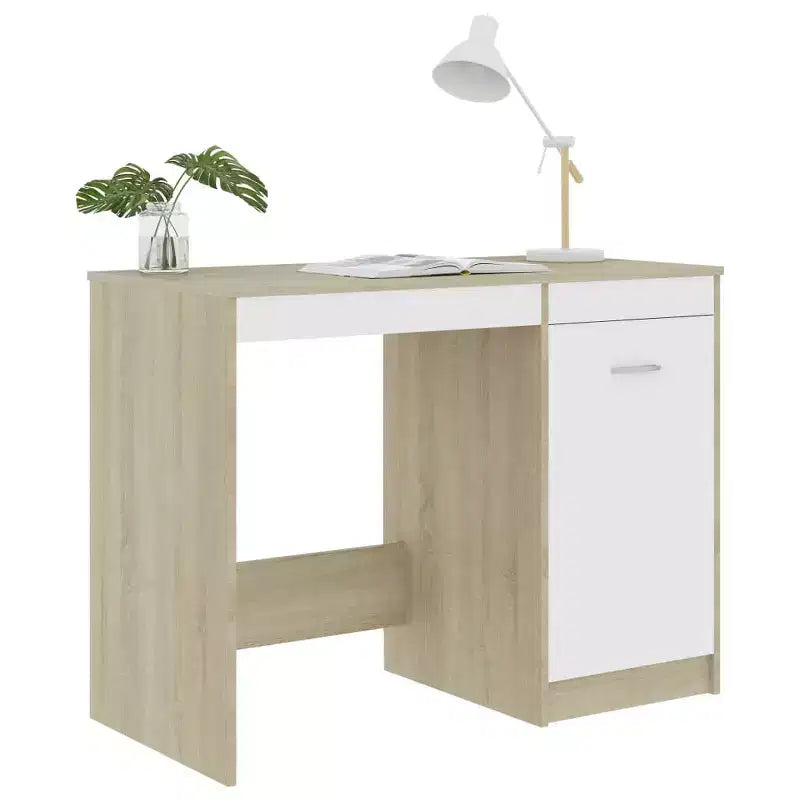 Scrivania moderna da 100 cm in rovere Sonoma Clihome con armadietto integrato per l'ufficio domestico