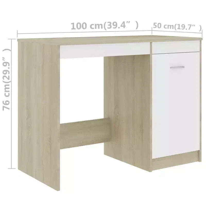 Scrivania moderna da 100 cm in rovere Sonoma Clihome con armadietto integrato per l'ufficio domestico