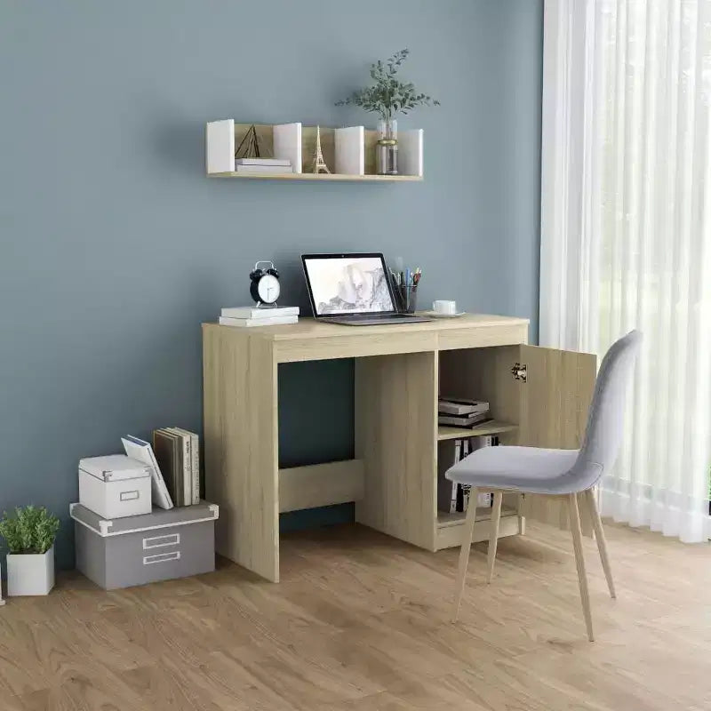 Scrivania moderna da 100 cm in rovere Sonoma Clihome con armadietto integrato per l'ufficio domestico