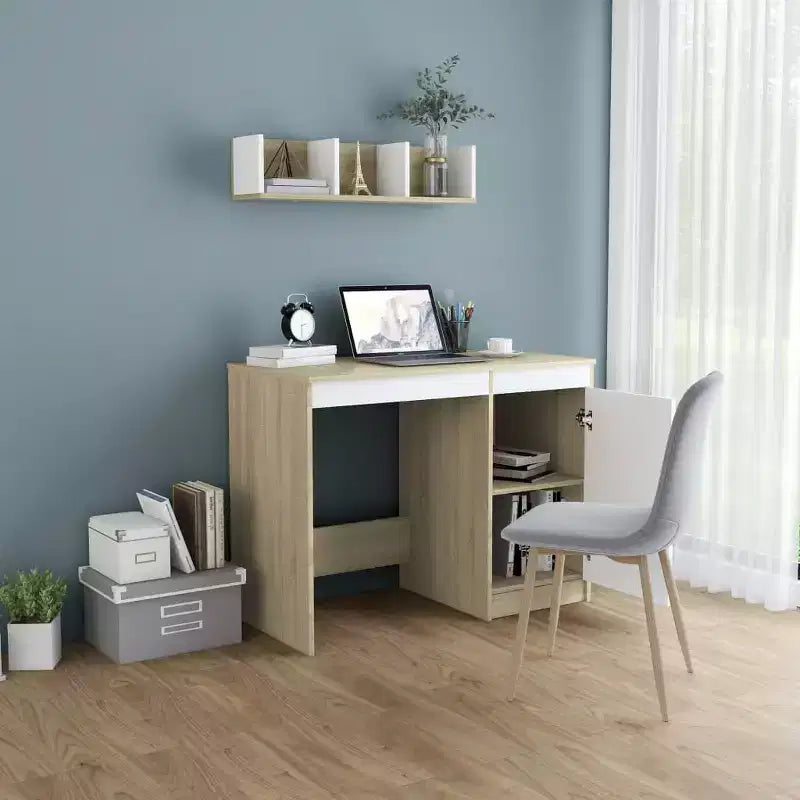 Scrivania moderna da 100 cm in rovere Sonoma Clihome con armadietto integrato per l'ufficio domestico