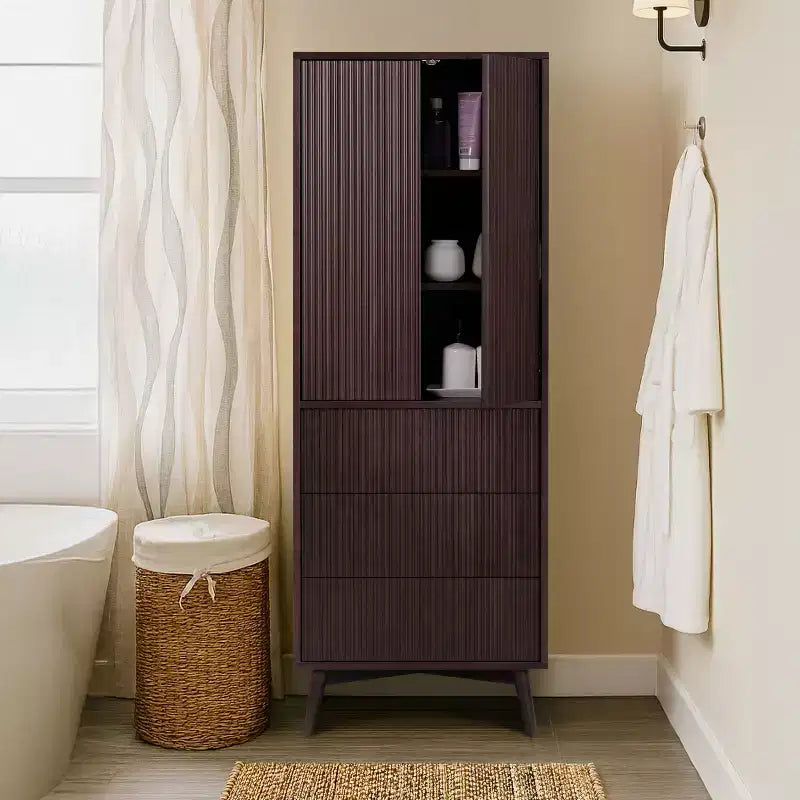 Teamson Home Tremolo Mobile Contenitore Moderno Boho in Lino con Legno Massello e Frontali Scanalati Contemporanei
