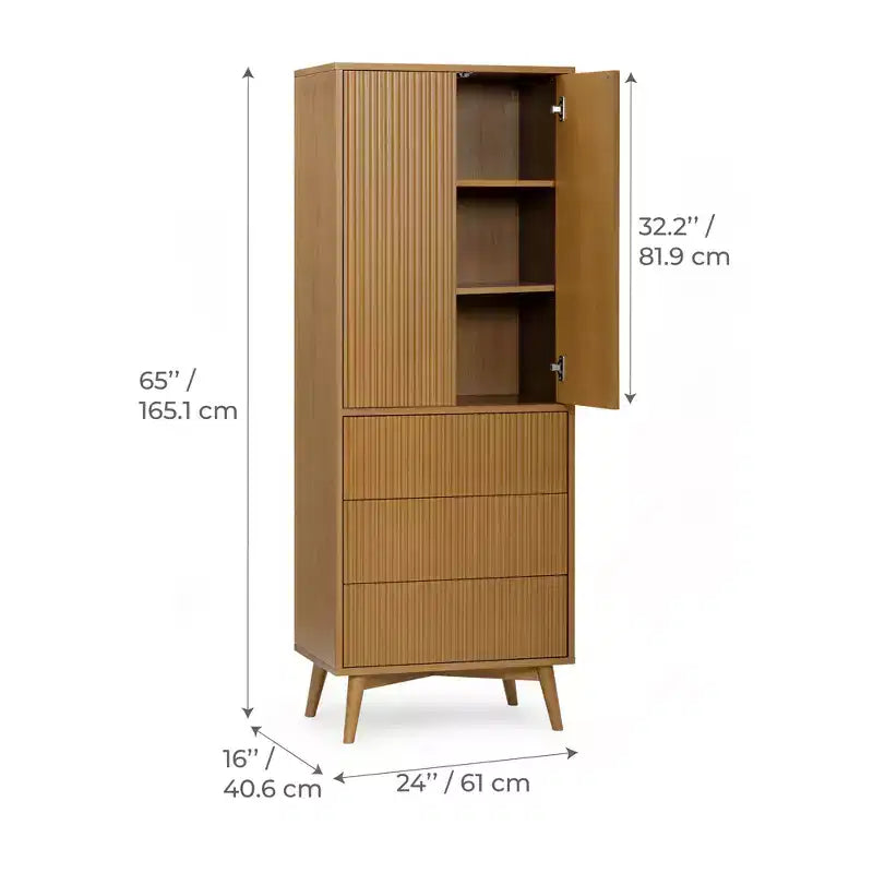 Teamson Home Tremolo Mobile Contenitore Moderno Boho in Lino con Legno Massello e Frontali Scanalati Contemporanei