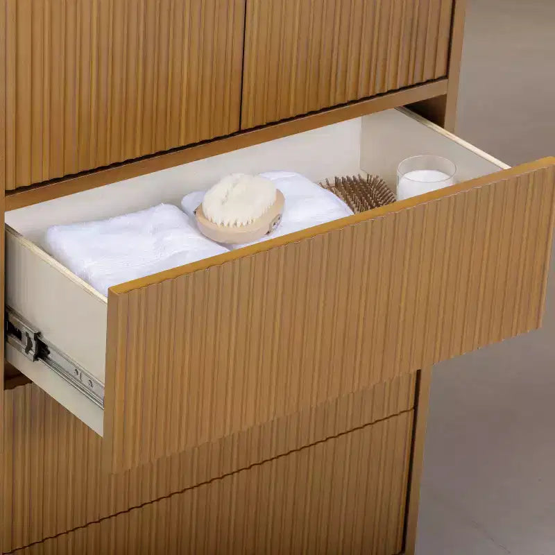 Teamson Home Tremolo Mobile Contenitore Moderno Boho in Lino con Legno Massello e Frontali Scanalati Contemporanei