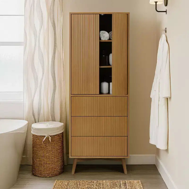 Teamson Home Tremolo Mobile Contenitore Moderno Boho in Lino con Legno Massello e Frontali Scanalati Contemporanei