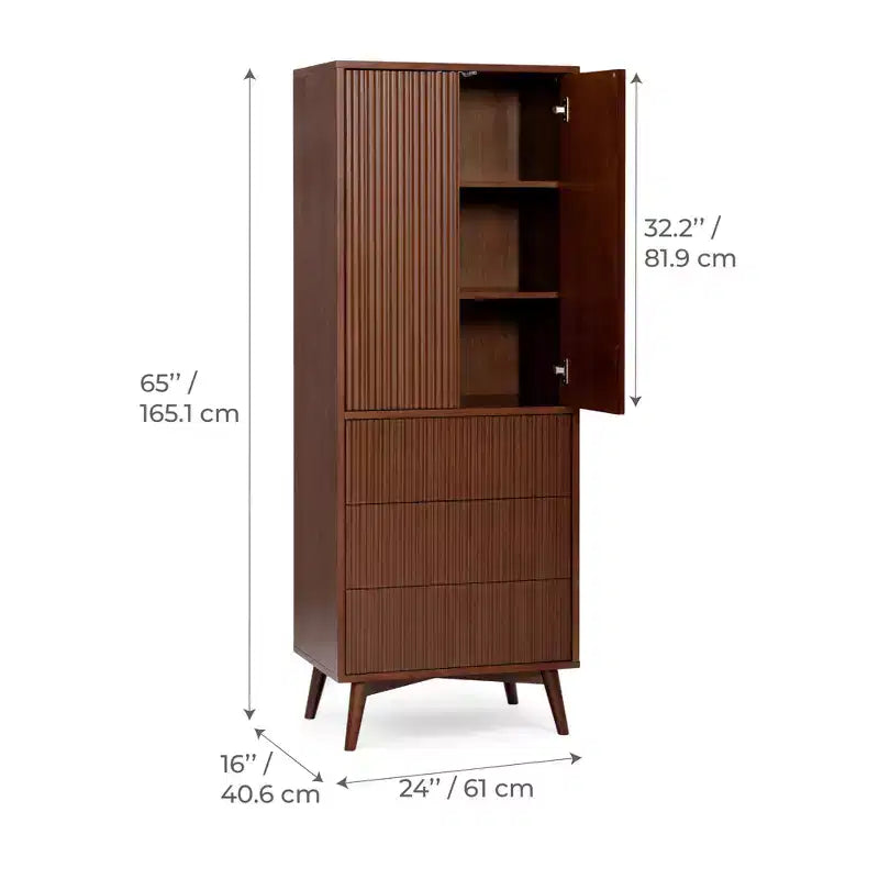 Teamson Home Tremolo Mobile Contenitore Moderno Boho in Lino con Legno Massello e Frontali Scanalati Contemporanei