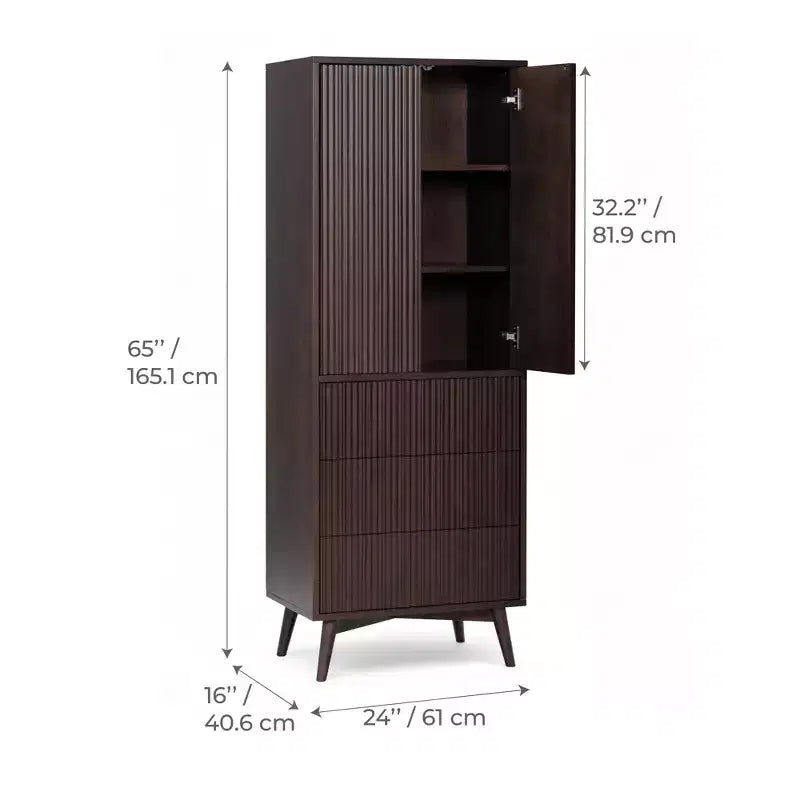 Teamson Home Tremolo Mobile Contenitore Moderno Boho in Lino con Legno Massello e Frontali Scanalati Contemporanei