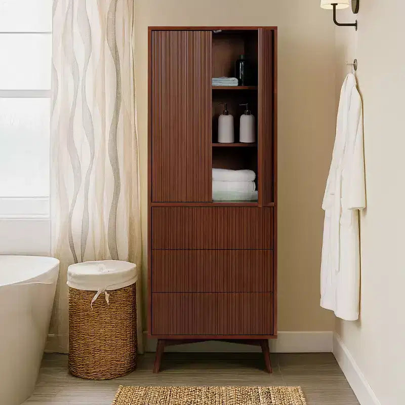 Teamson Home Tremolo Mobile Contenitore Moderno Boho in Lino con Legno Massello e Frontali Scanalati Contemporanei