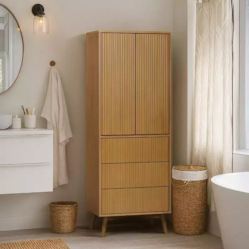 Teamson Home Tremolo Mobile Contenitore Moderno Boho in Lino con Legno Massello e Frontali Scanalati Contemporanei