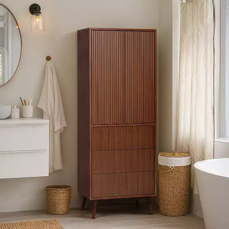 Teamson Home Tremolo Mobile Contenitore Moderno Boho in Lino con Legno Massello e Frontali Scanalati Contemporanei