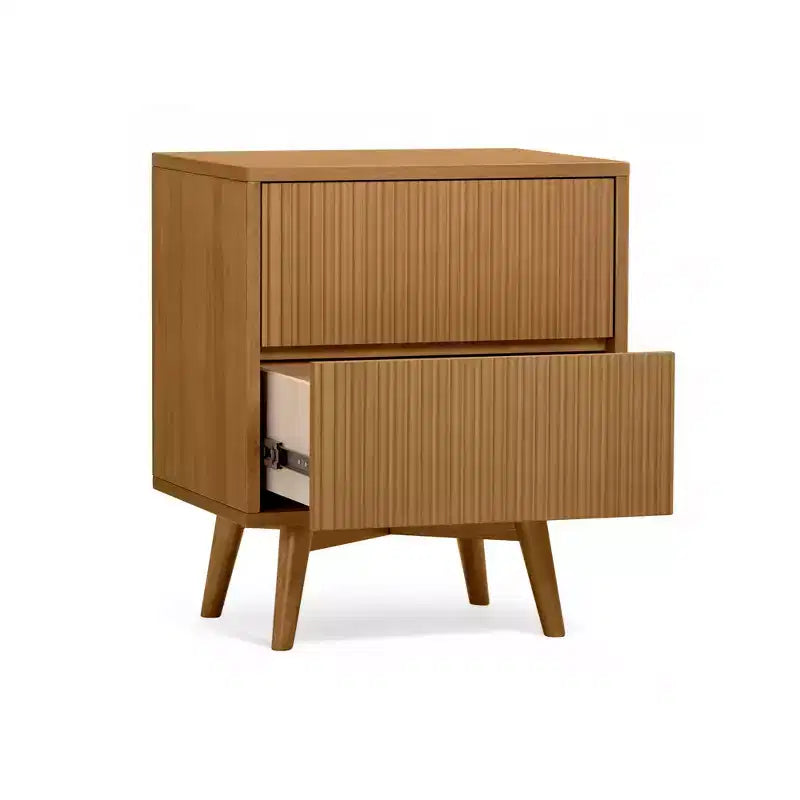 Teamson Home Tremolo Comodino Moderno Boho a 2 Cassetti con Legno Massello e Frontali Scanalati Contemporanei