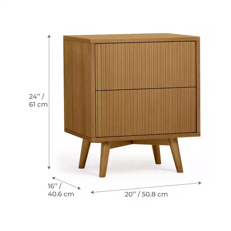 Teamson Home Tremolo Comodino Moderno Boho a 2 Cassetti con Legno Massello e Frontali Scanalati Contemporanei