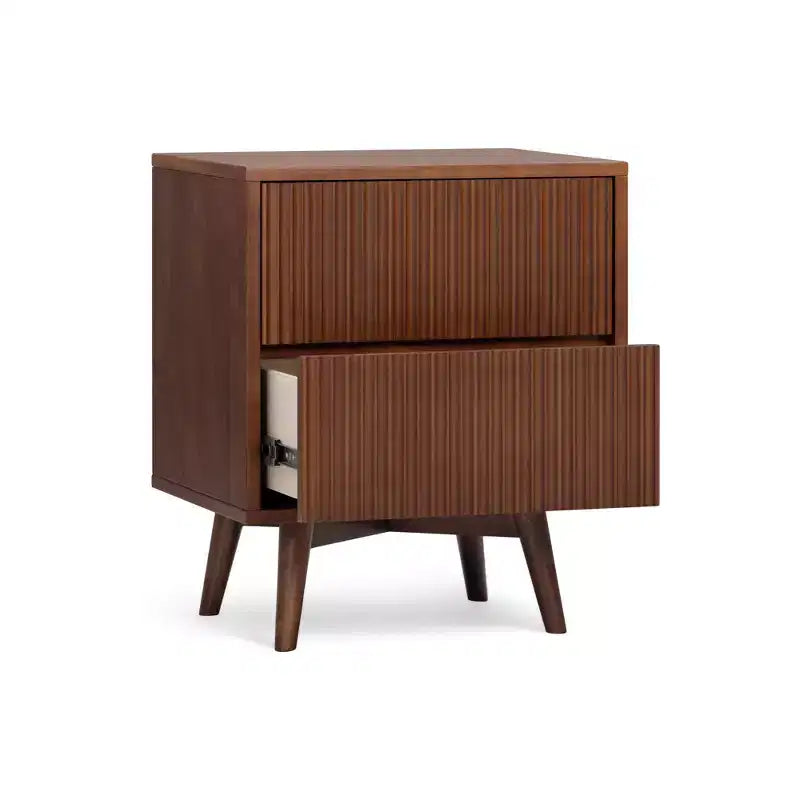 Teamson Home Tremolo Comodino Moderno Boho a 2 Cassetti con Legno Massello e Frontali Scanalati Contemporanei