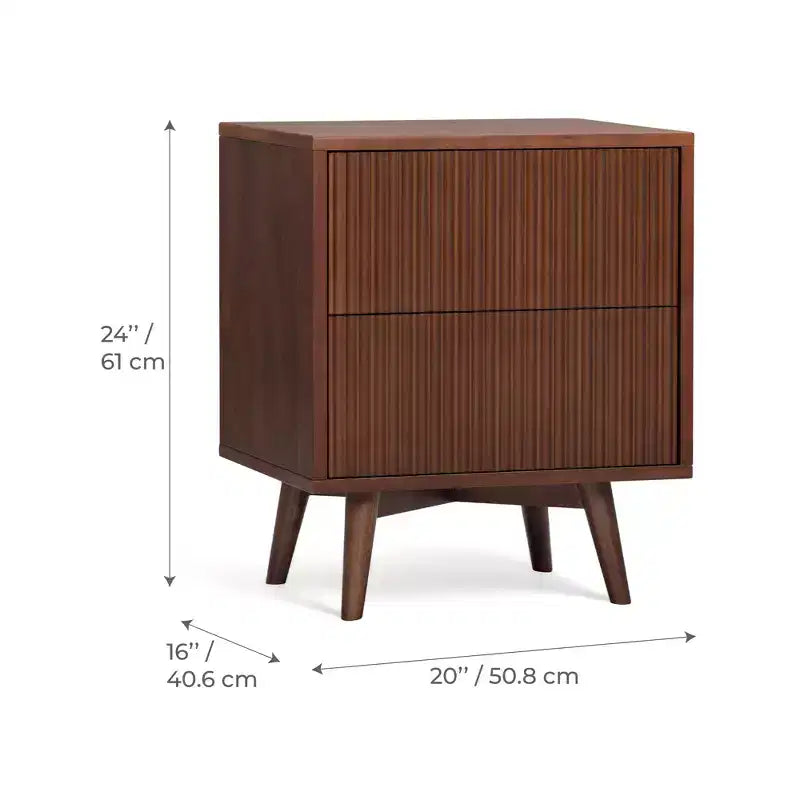 Teamson Home Tremolo Comodino Moderno Boho a 2 Cassetti con Legno Massello e Frontali Scanalati Contemporanei