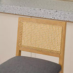 Homy Casa Set di 2 Sgabelli da Bar in Legno Massello con Schienale in Rattan e Seduta Imbottita
