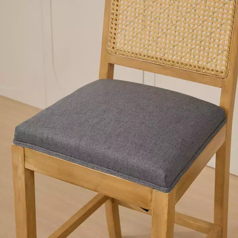 Homy Casa Set di 2 Sgabelli da Bar in Legno Massello con Schienale in Rattan e Seduta Imbottita