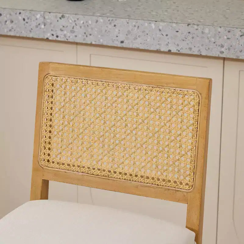 Homy Casa Set di 2 Sgabelli da Bar in Legno Massello con Schienale in Rattan e Seduta Imbottita