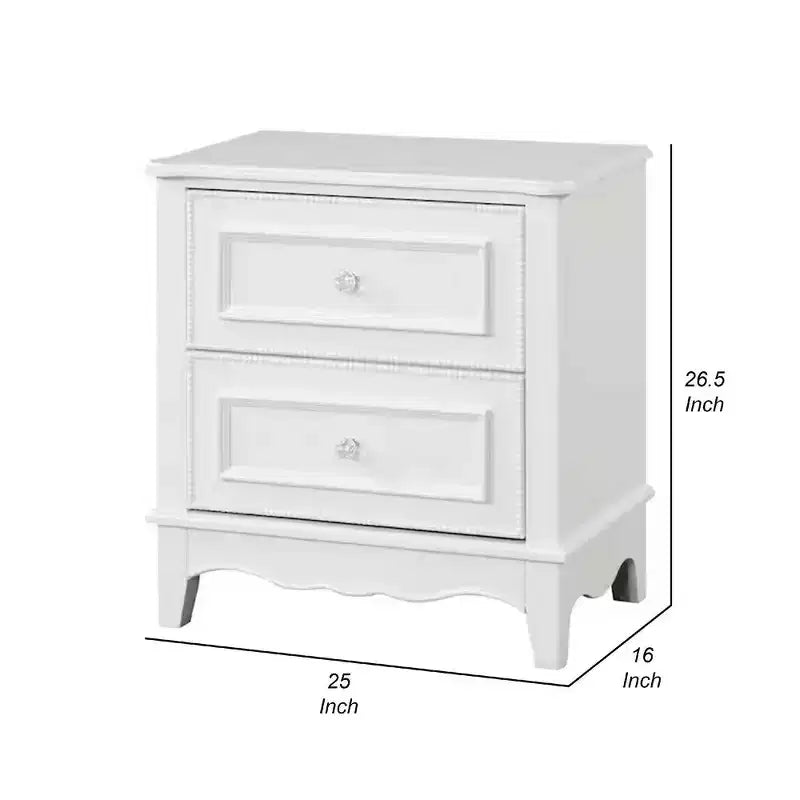 Comodino Royal Hampton, 2 cassetti, Struttura moderna in legno massello bianco, 68,5 cm