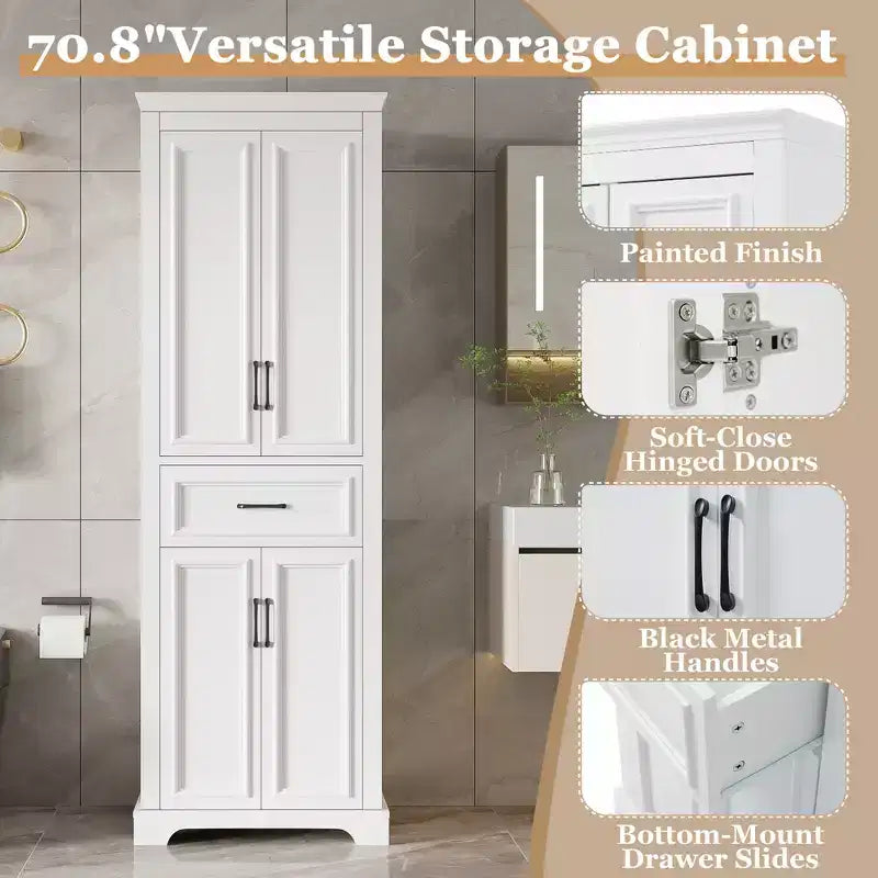 Armadietto Alto da Bagno 70.8 Pollici, Mobiletto da Terra Autoportante con Cassetto e Ripiani Regolabili, Armadio Dispensa per Cucina