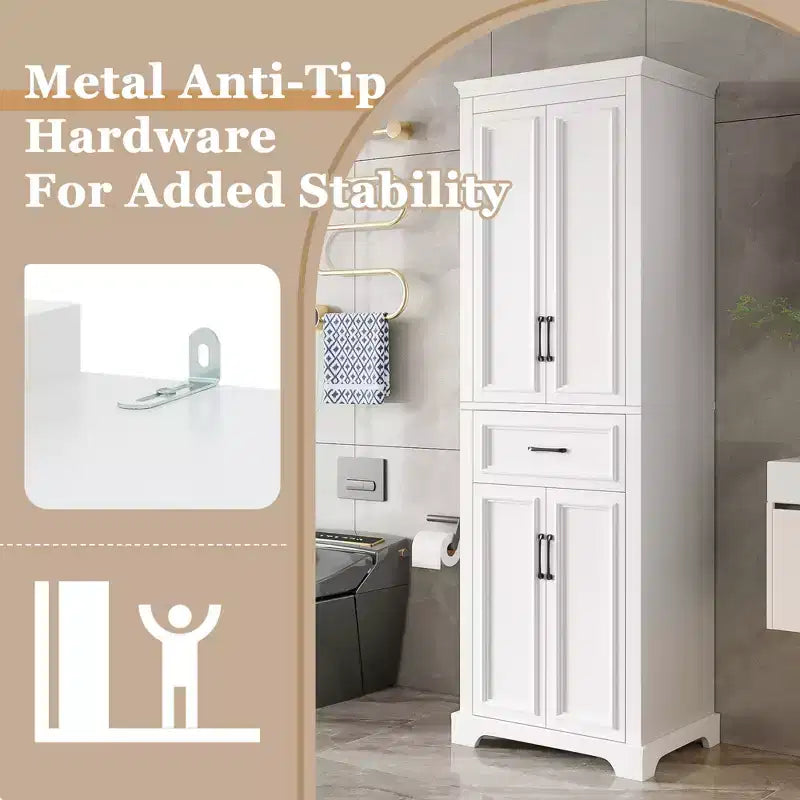 Armadietto Alto da Bagno 70.8 Pollici, Mobiletto da Terra Autoportante con Cassetto e Ripiani Regolabili, Armadio Dispensa per Cucina