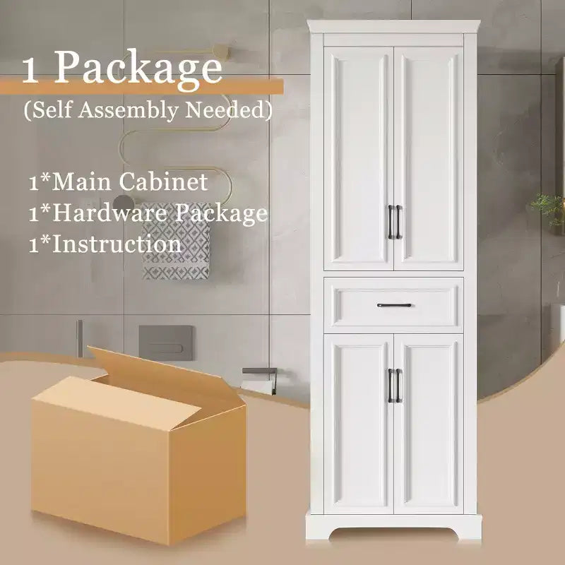 Armadietto Alto da Bagno 70.8 Pollici, Mobiletto da Terra Autoportante con Cassetto e Ripiani Regolabili, Armadio Dispensa per Cucina