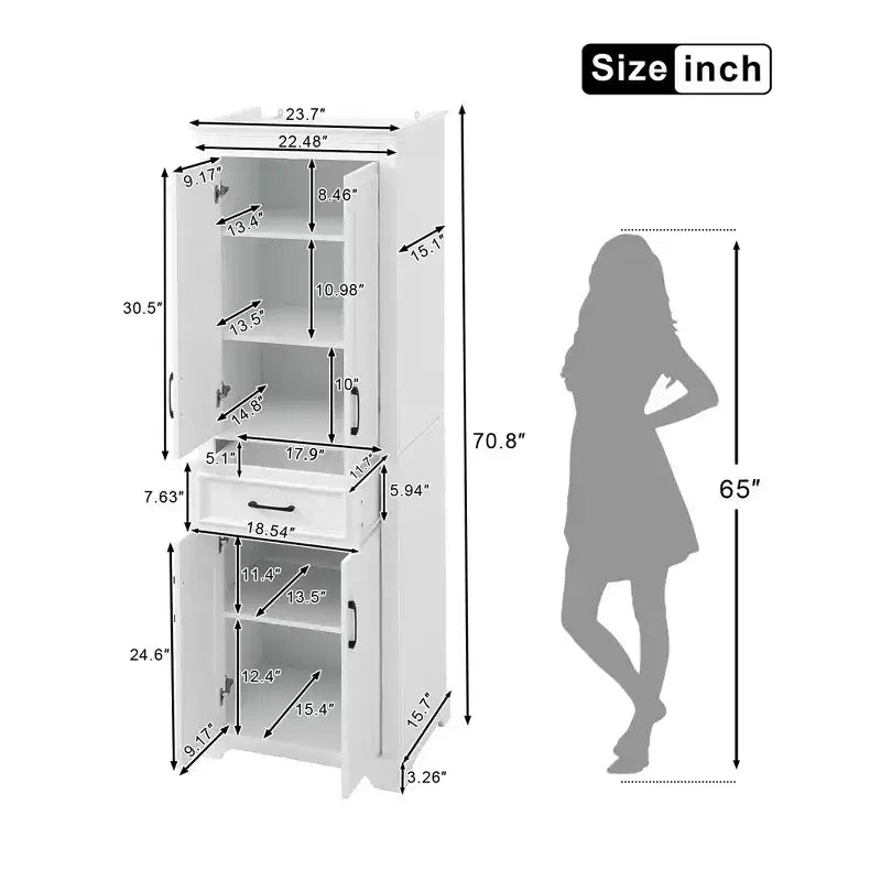 Armadietto Alto da Bagno 70.8 Pollici, Mobiletto da Terra Autoportante con Cassetto e Ripiani Regolabili, Armadio Dispensa per Cucina