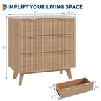 Comodini Moderni Scanalati Larghezza 32 con Top in Finto Marmo, Comodino a 3 Cassetti, Comodino Grande per Camera da Letto, Soggiorno, Corridoio, Design Profilato, Rovere