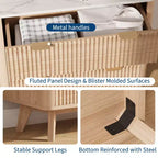 Comodini Moderni Scanalati Larghezza 32 con Top in Finto Marmo, Comodino a 3 Cassetti, Comodino Grande per Camera da Letto, Soggiorno, Corridoio, Design Profilato, Rovere