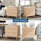 Comodini Moderni Scanalati Larghezza 32 con Top in Finto Marmo, Comodino a 3 Cassetti, Comodino Grande per Camera da Letto, Soggiorno, Corridoio, Design Profilato, Rovere