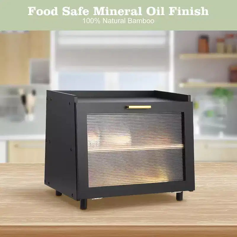 Portapane in bambù a 2 strati con sportello in acrilico, contenitore per la conservazione del pane per il bancone della cucina, per organizzare baguette, dolci e prodotti da forno