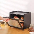 Portapane in bambù a 2 strati con sportello in acrilico, contenitore per la conservazione del pane per il bancone della cucina, per organizzare baguette, dolci e prodotti da forno