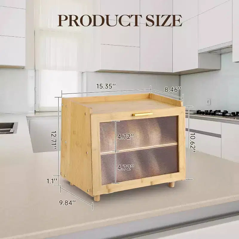 Portapane in bambù a 2 strati con sportello in acrilico, contenitore per la conservazione del pane per il bancone della cucina, per organizzare baguette, dolci e prodotti da forno