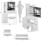 Toeletta Trucco Contemporanea con Sgabello Imbottito, Specchio Scorrevole a LED, Illuminazione a 3 Colori Sensibile al Tocco, Doppie Prese AC e Porte di Ricarica USB