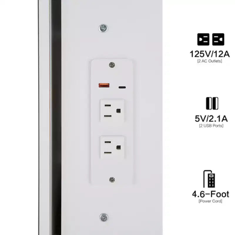 Toeletta Trucco Contemporanea con Sgabello Imbottito, Specchio Scorrevole a LED, Illuminazione a 3 Colori Sensibile al Tocco, Doppie Prese AC e Porte di Ricarica USB
